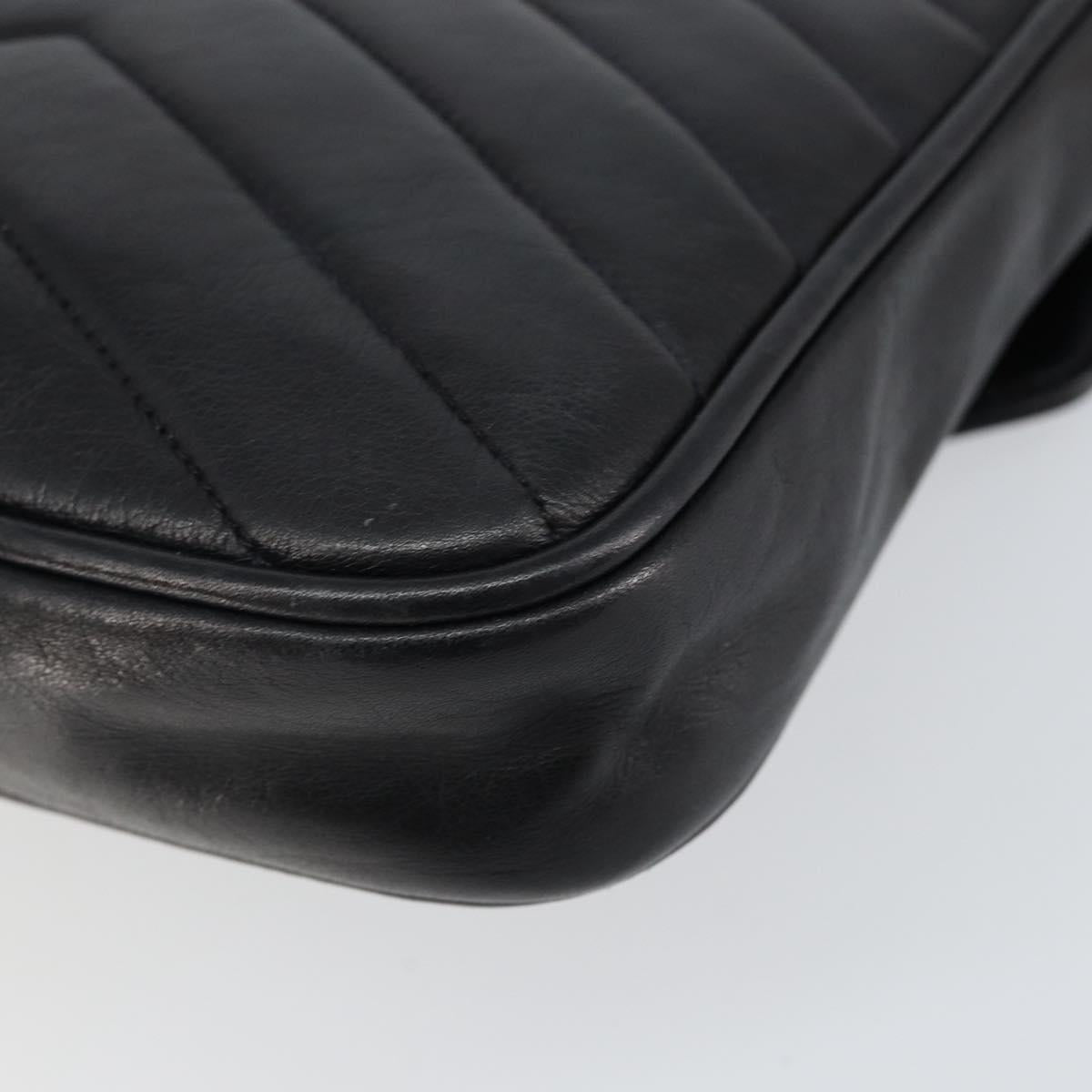 CHANEL Chain V Stitch Shoulder Bag Lamb Skin Black Gold CC Auth 156053