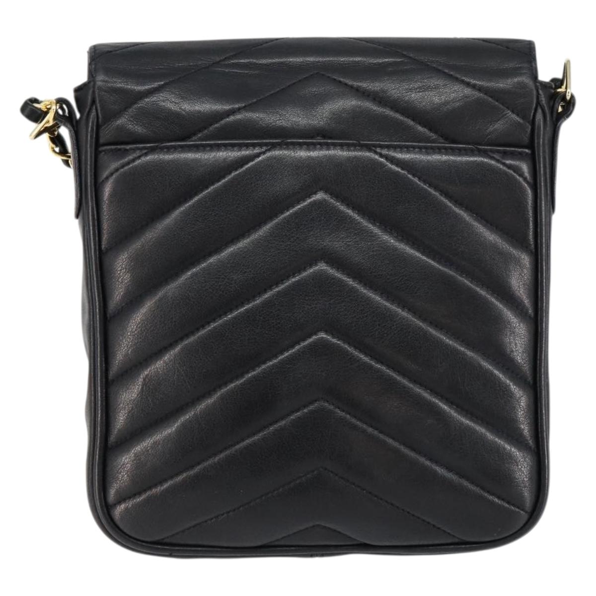 CHANEL Chain V Stitch Shoulder Bag Lamb Skin Black Gold CC Auth 156053