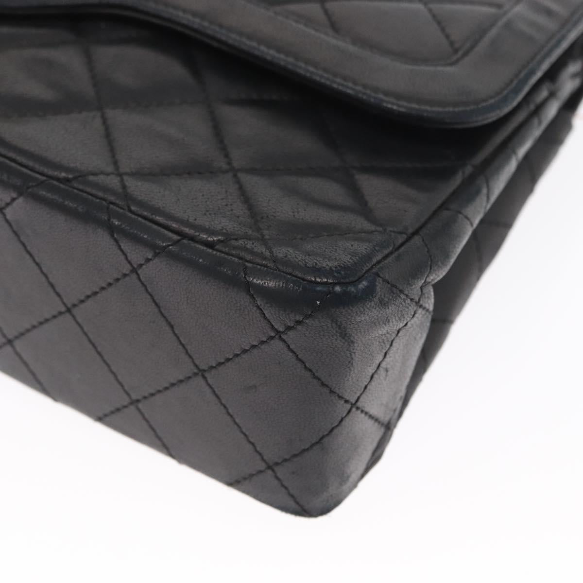CHANEL Matelasse 25 Double Flap Paris Only Bag Lamb Skin Black CC Auth 156054