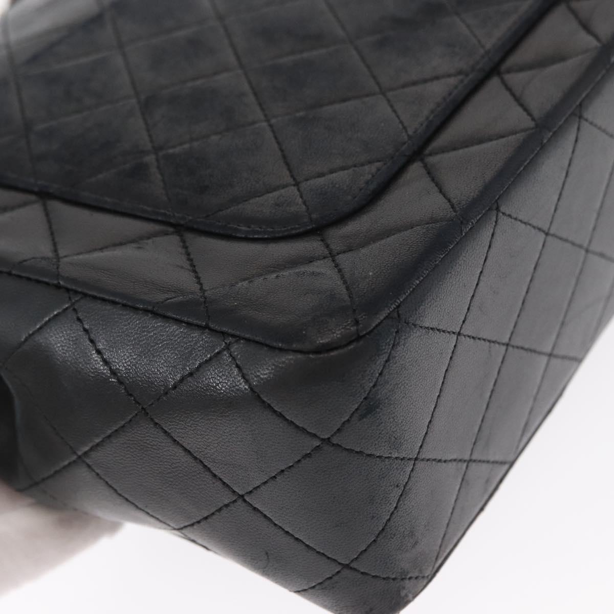 CHANEL Matelasse 25 Double Flap Chain Bag Lamb Skin Black Gold CC Auth 156055