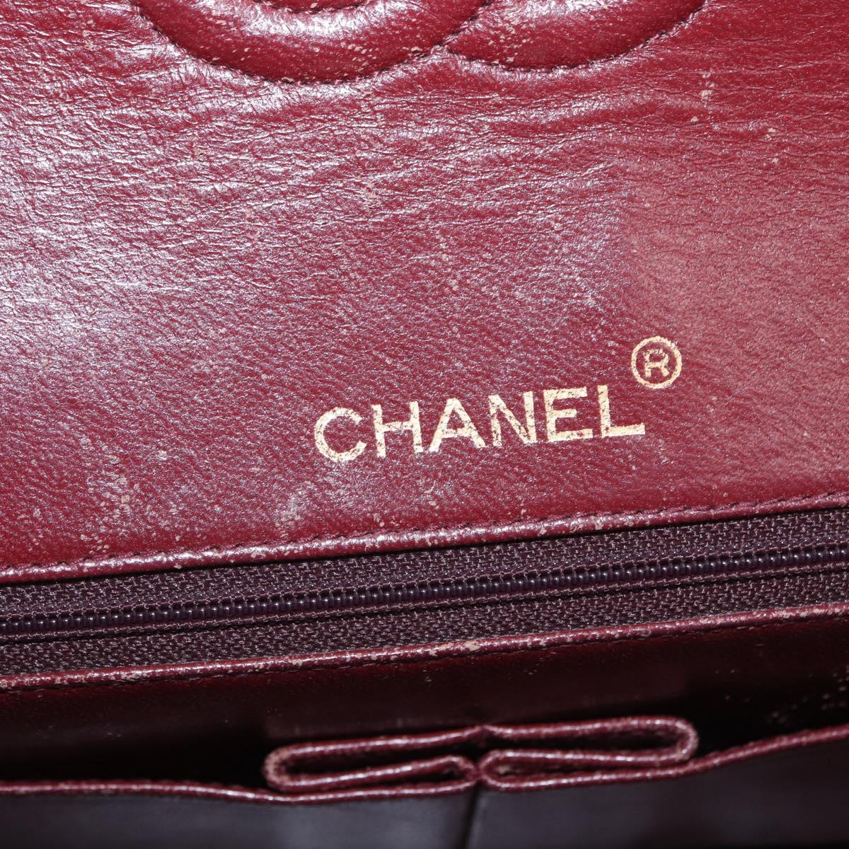 CHANEL Matelasse 25 Double Flap Chain Bag Lamb Skin Black Gold CC Auth 156055