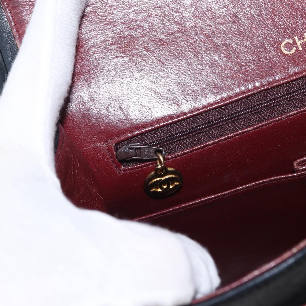 CHANEL Matelasse 25 Double Flap Chain Bag Lamb Skin Black Gold CC Auth 156055