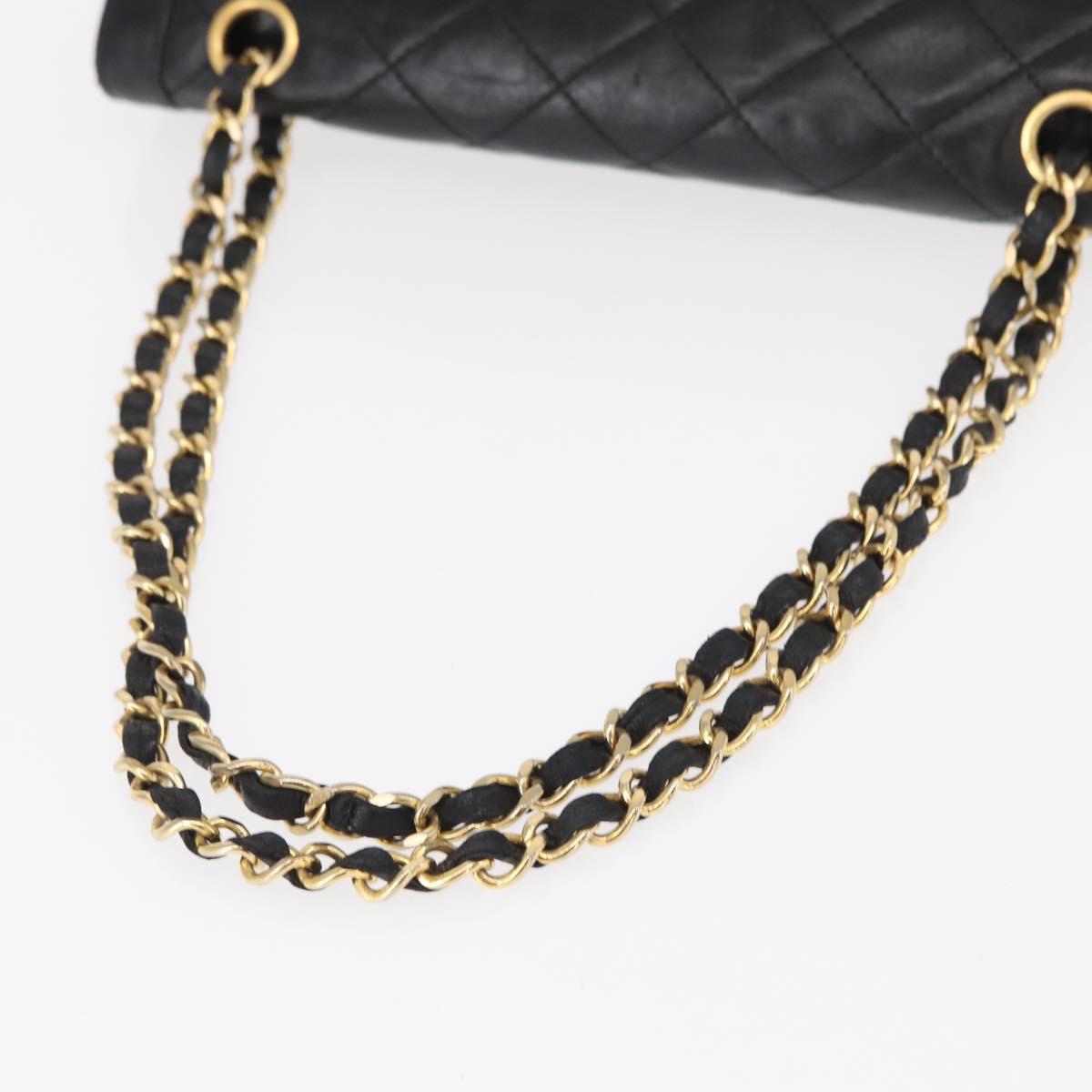 CHANEL Matelasse 25 Double Flap Paris Only Bag Lamb Skin Black CC Auth 156056