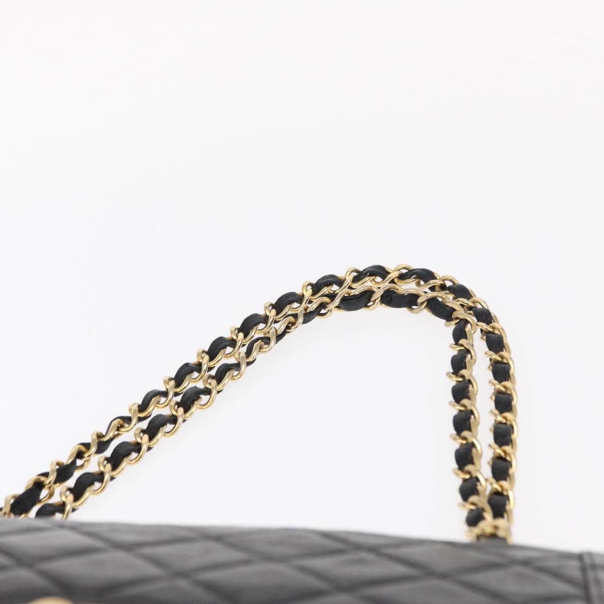 CHANEL Matelasse 25 Double Flap Paris Only Bag Lamb Skin Black CC Auth 156056