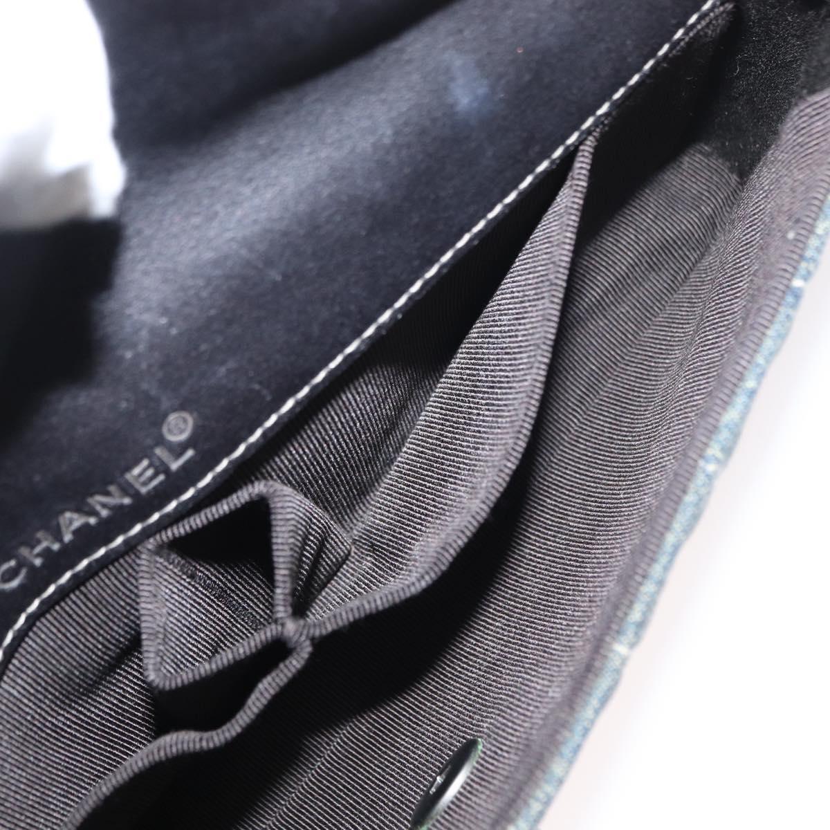 CHANEL Choco Bar Chain Shoulder Bag Denim Blue CC Auth 156057