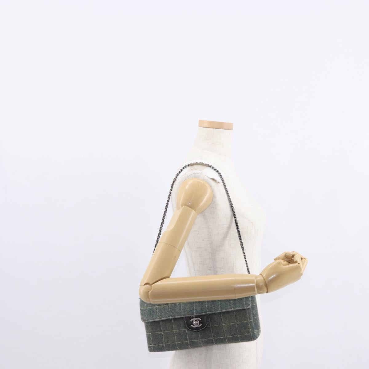 CHANEL Choco Bar Chain Shoulder Bag Denim Blue CC Auth 156057