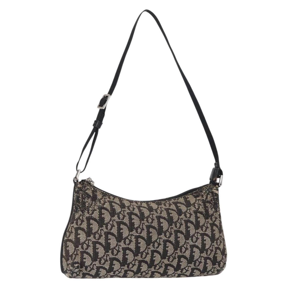 Christian Dior Trotter Canvas Accessory Pouch Black Silver Auth 156059