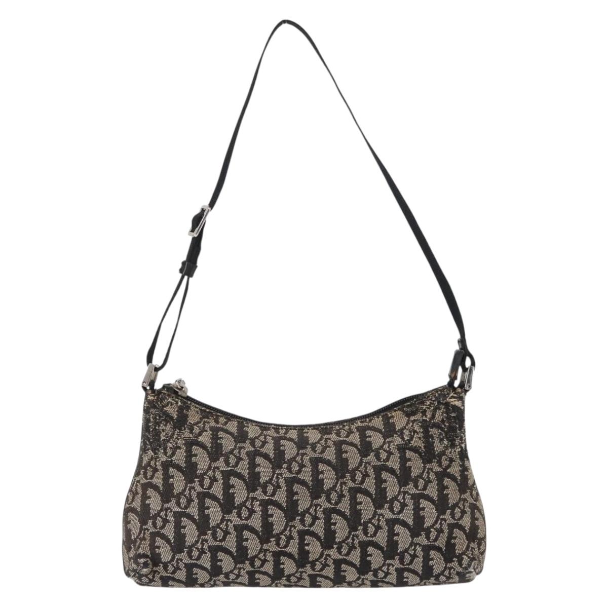 Christian Dior Trotter Canvas Accessory Pouch Black Silver Auth 156059