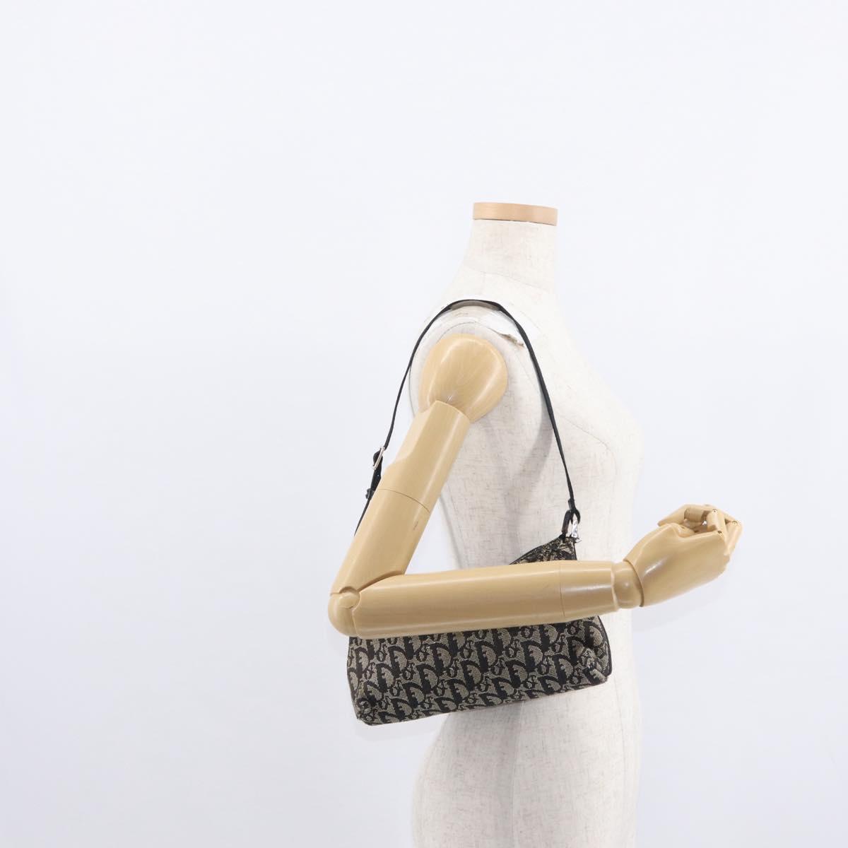 Christian Dior Trotter Canvas Accessory Pouch Black Silver Auth 156059