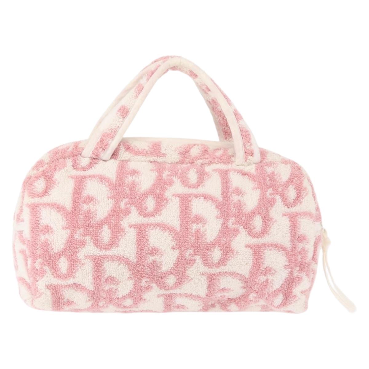 Christian Dior Trotter Canvas Hand Bag Pile Pink Auth 156061