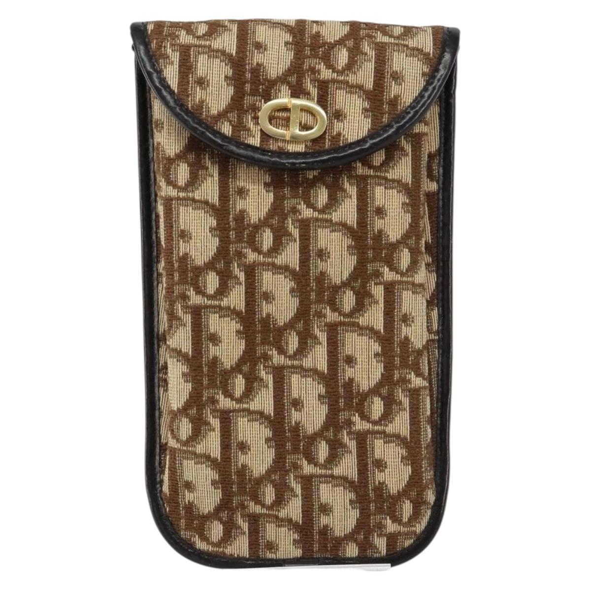 Christian Dior Trotter Canvas Pouch Beige Gold Auth 156062