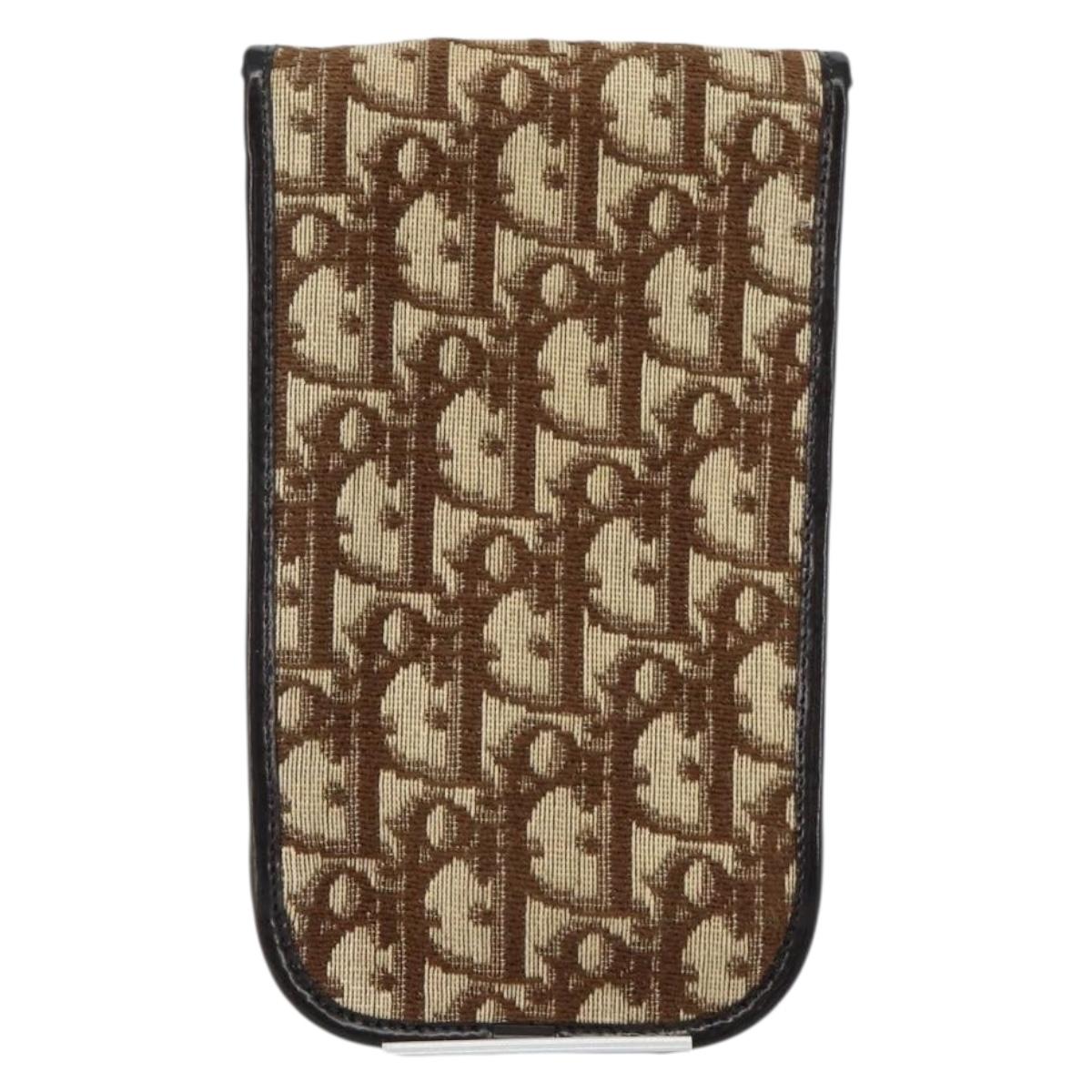 Christian Dior Trotter Canvas Pouch Beige Gold Auth 156062