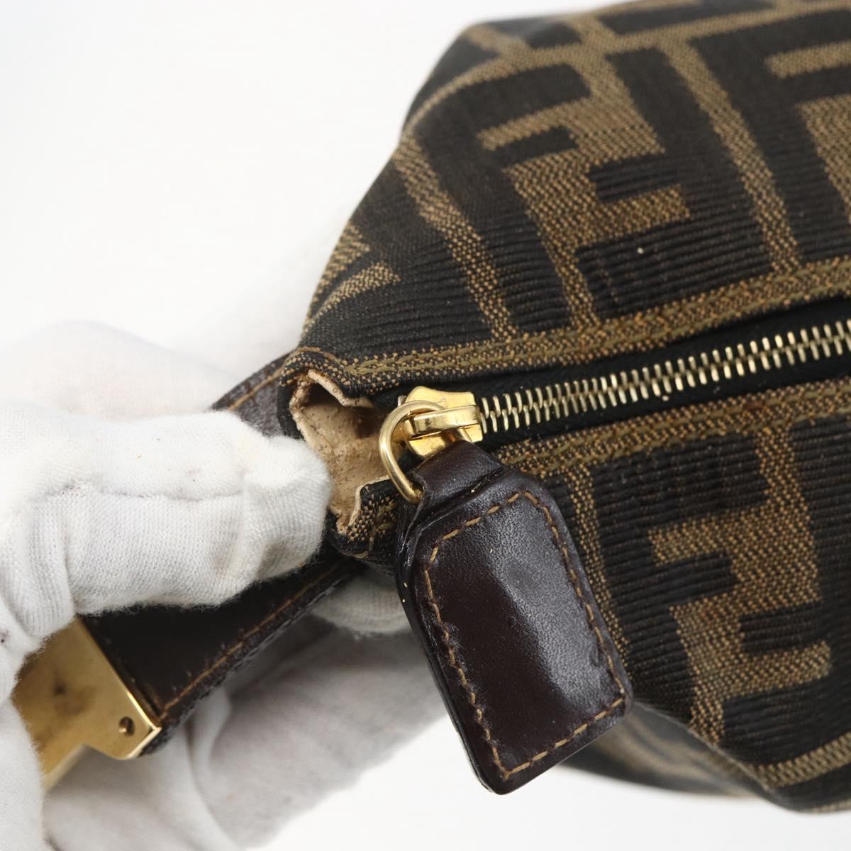 FENDI Zucca Canvas Vanity Hand Bag Black Brown gold Auth 156064