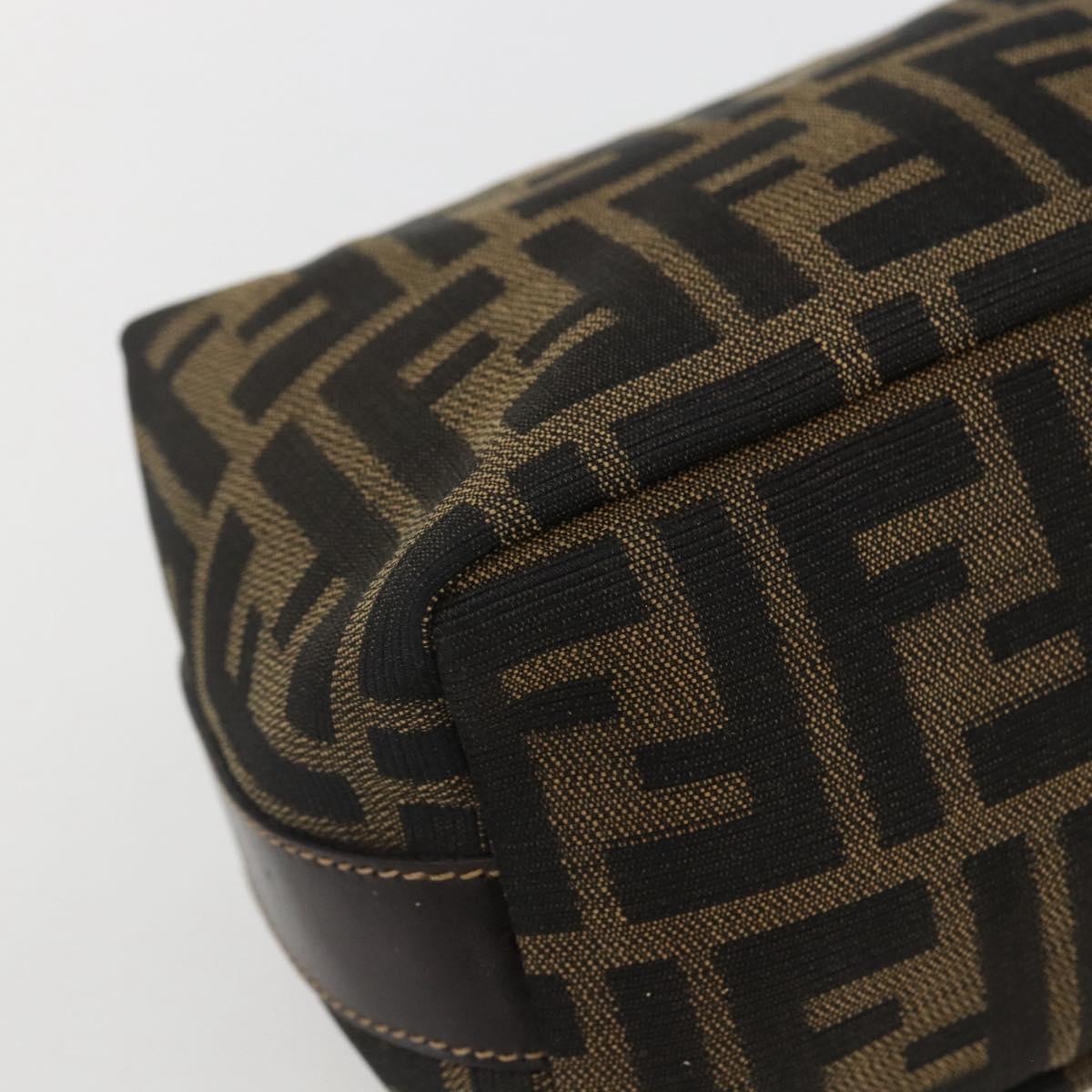 FENDI Zucca Canvas Vanity Hand Bag Black Brown gold Auth 156064