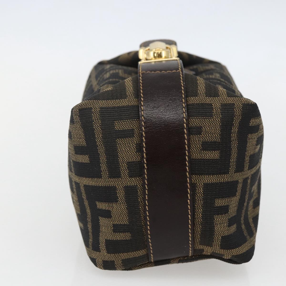 FENDI Zucca Canvas Vanity Hand Bag Black Brown gold Auth 156064