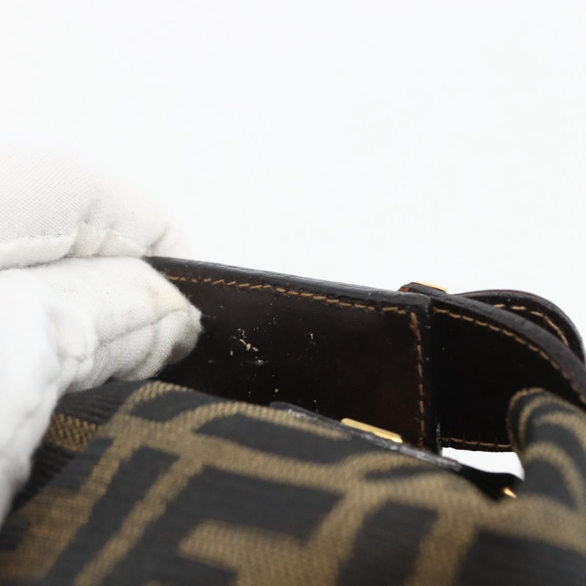 FENDI Zucca Canvas Vanity Hand Bag Black Brown gold Auth 156064