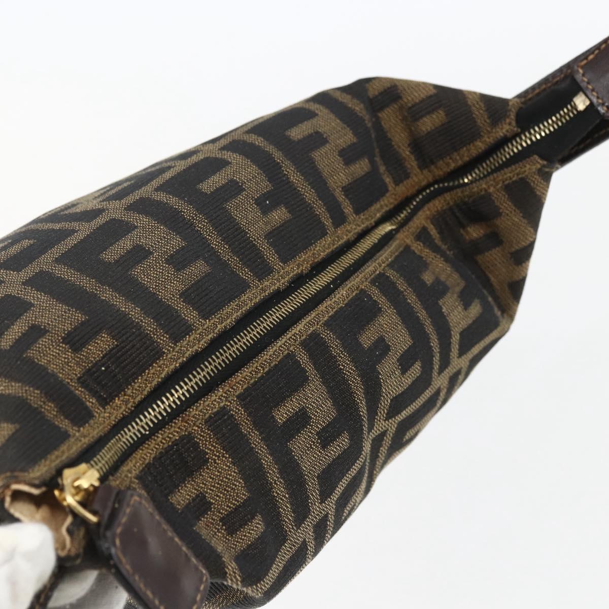 FENDI Zucca Canvas Vanity Hand Bag Black Brown gold Auth 156064
