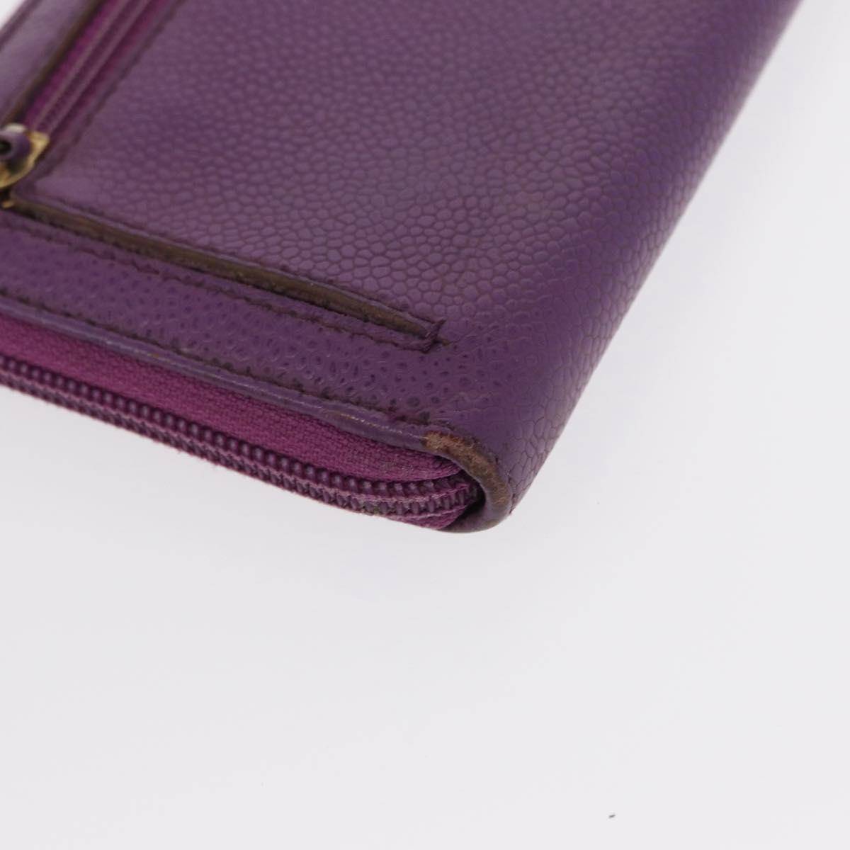 CHANEL COCO Mark Long Wallet Caviar Skin Purple Gold CC Auth 156066