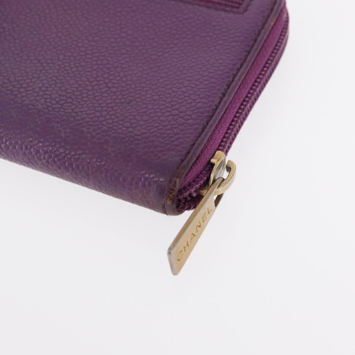 CHANEL COCO Mark Long Wallet Caviar Skin Purple Gold CC Auth 156066