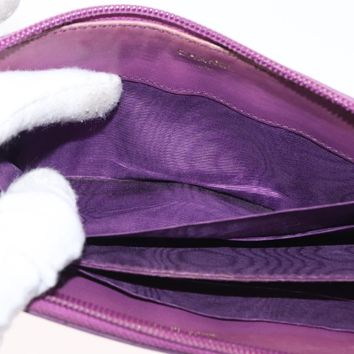 CHANEL COCO Mark Long Wallet Caviar Skin Purple Gold CC Auth 156066