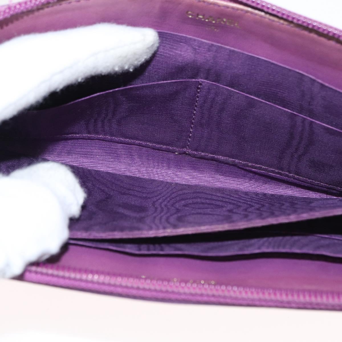 CHANEL COCO Mark Long Wallet Caviar Skin Purple Gold CC Auth 156066