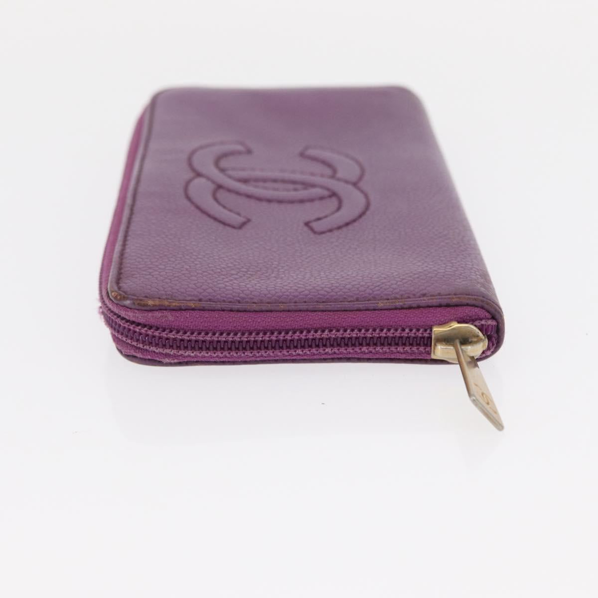 CHANEL COCO Mark Long Wallet Caviar Skin Purple Gold CC Auth 156066