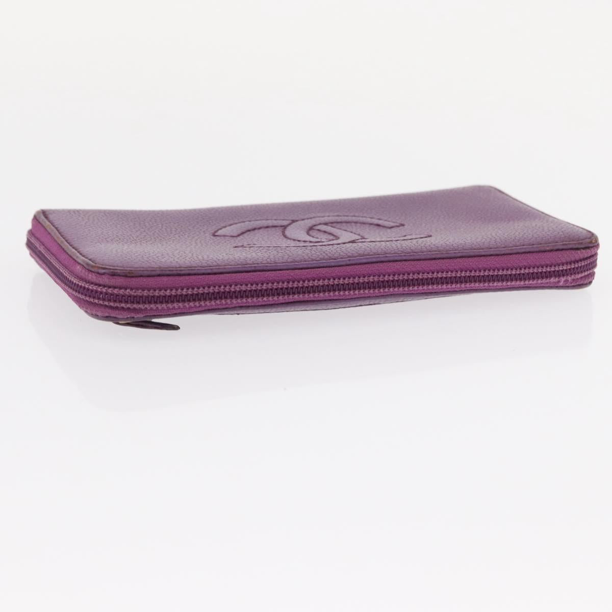 CHANEL COCO Mark Long Wallet Caviar Skin Purple Gold CC Auth 156066