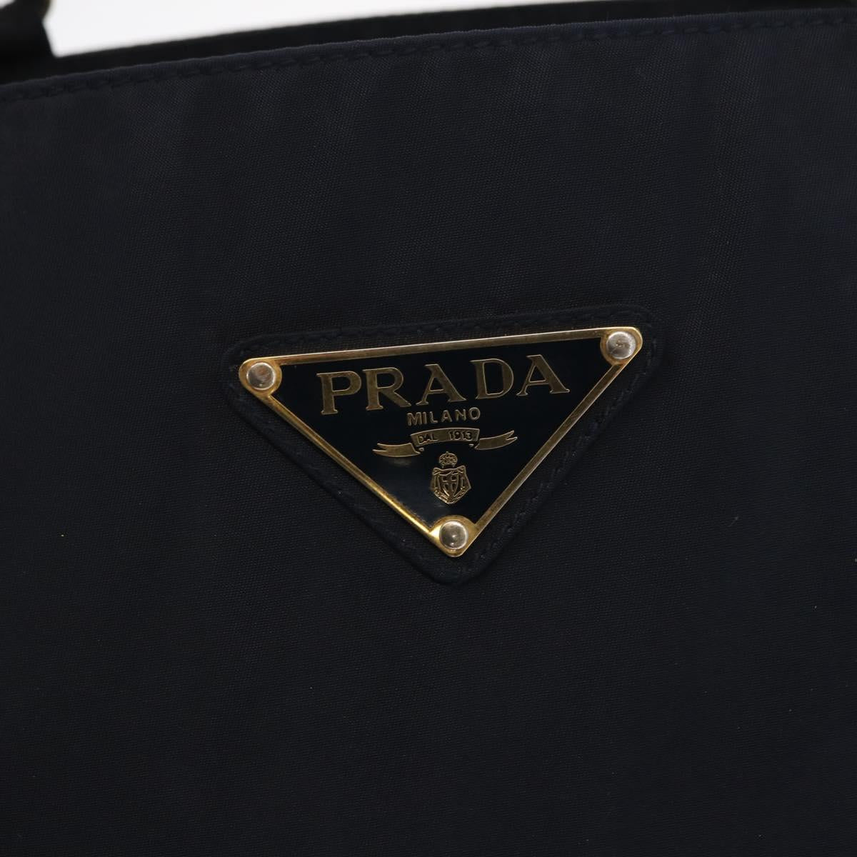 PRADA Hand Bag Nylon Navy Gold Auth 156119