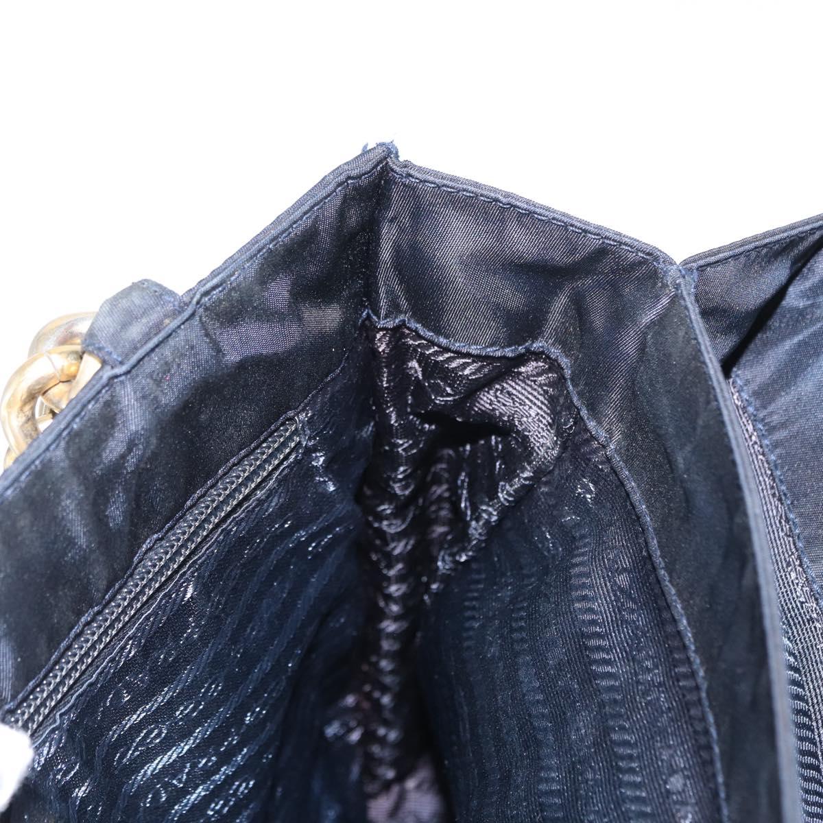 PRADA Hand Bag Nylon Navy Gold Auth 156119