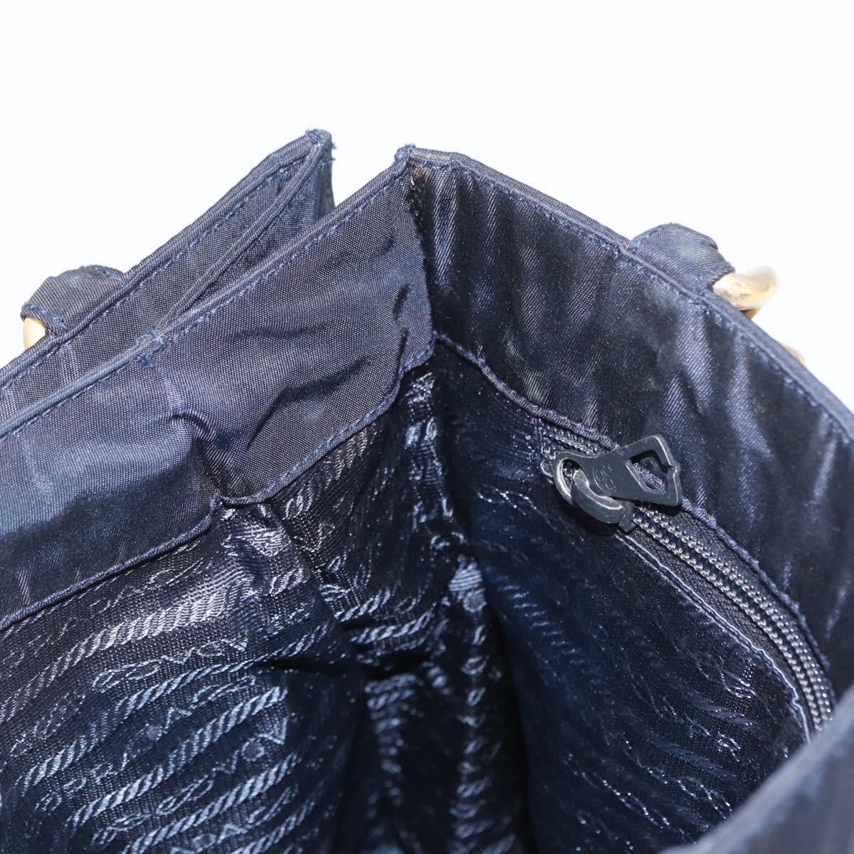 PRADA Hand Bag Nylon Navy Gold Auth 156119
