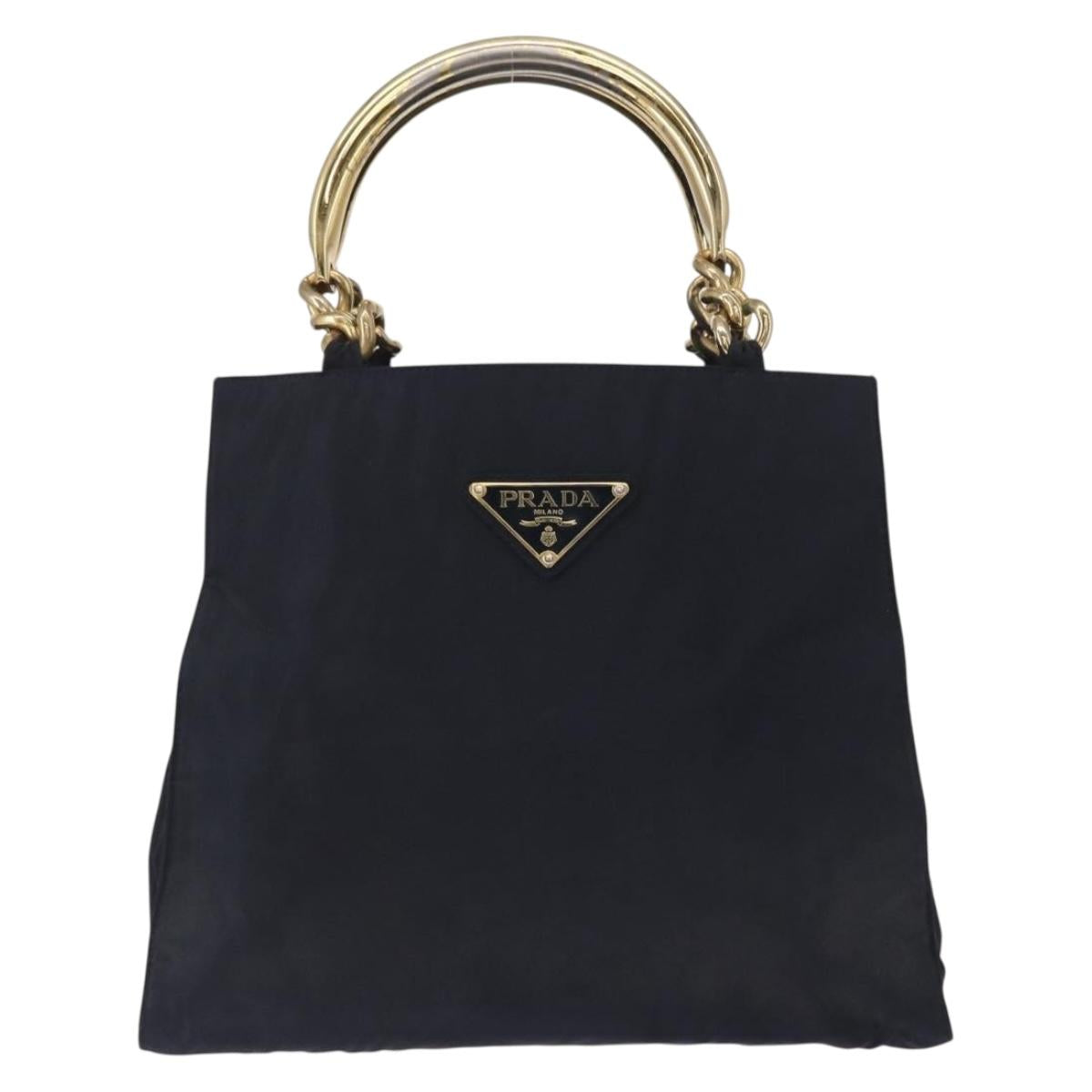 PRADA Hand Bag Nylon Navy Gold Auth 156119