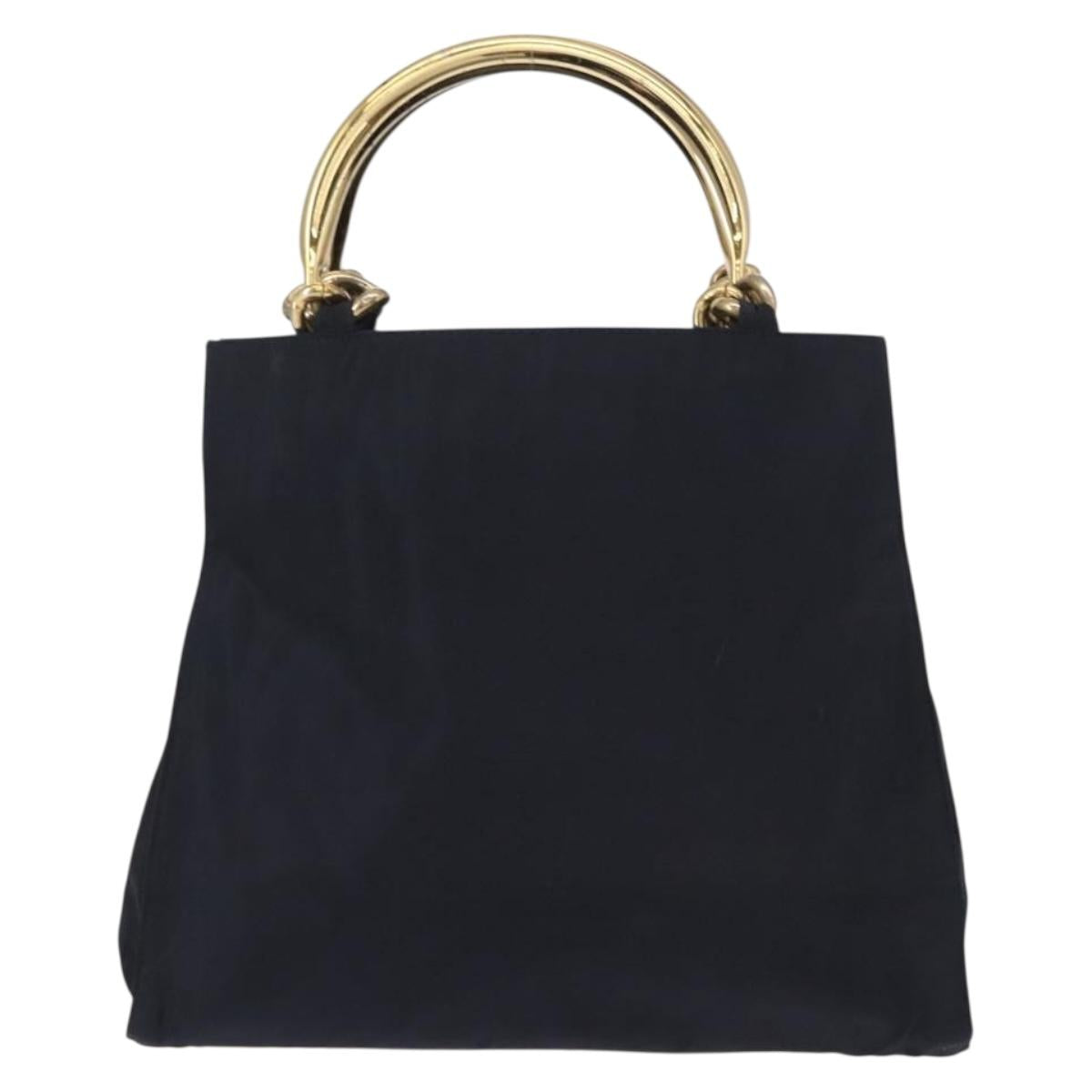 PRADA Hand Bag Nylon Navy Gold Auth 156119