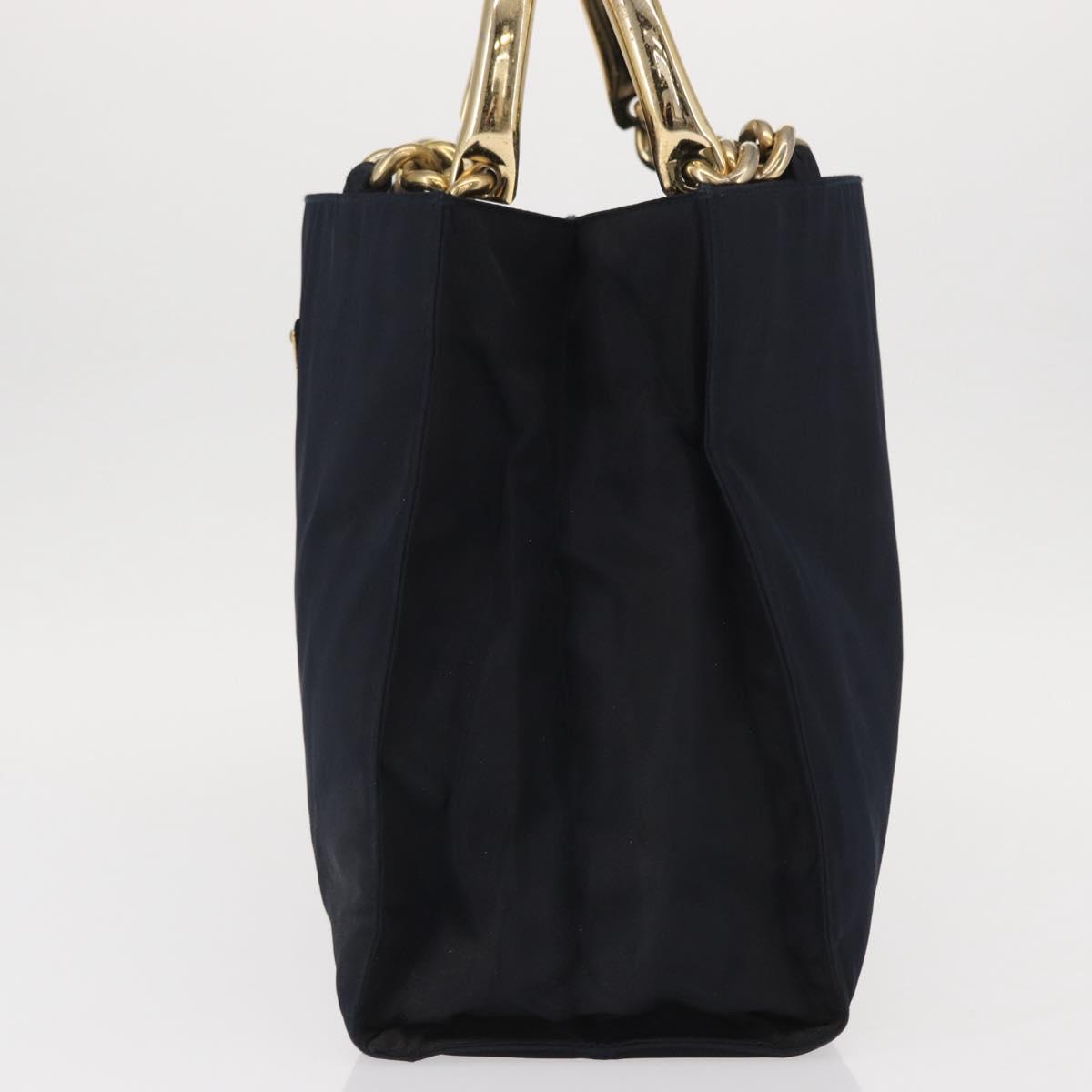 PRADA Hand Bag Nylon Navy Gold Auth 156119