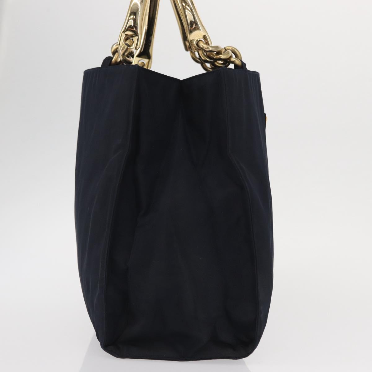 PRADA Hand Bag Nylon Navy Gold Auth 156119