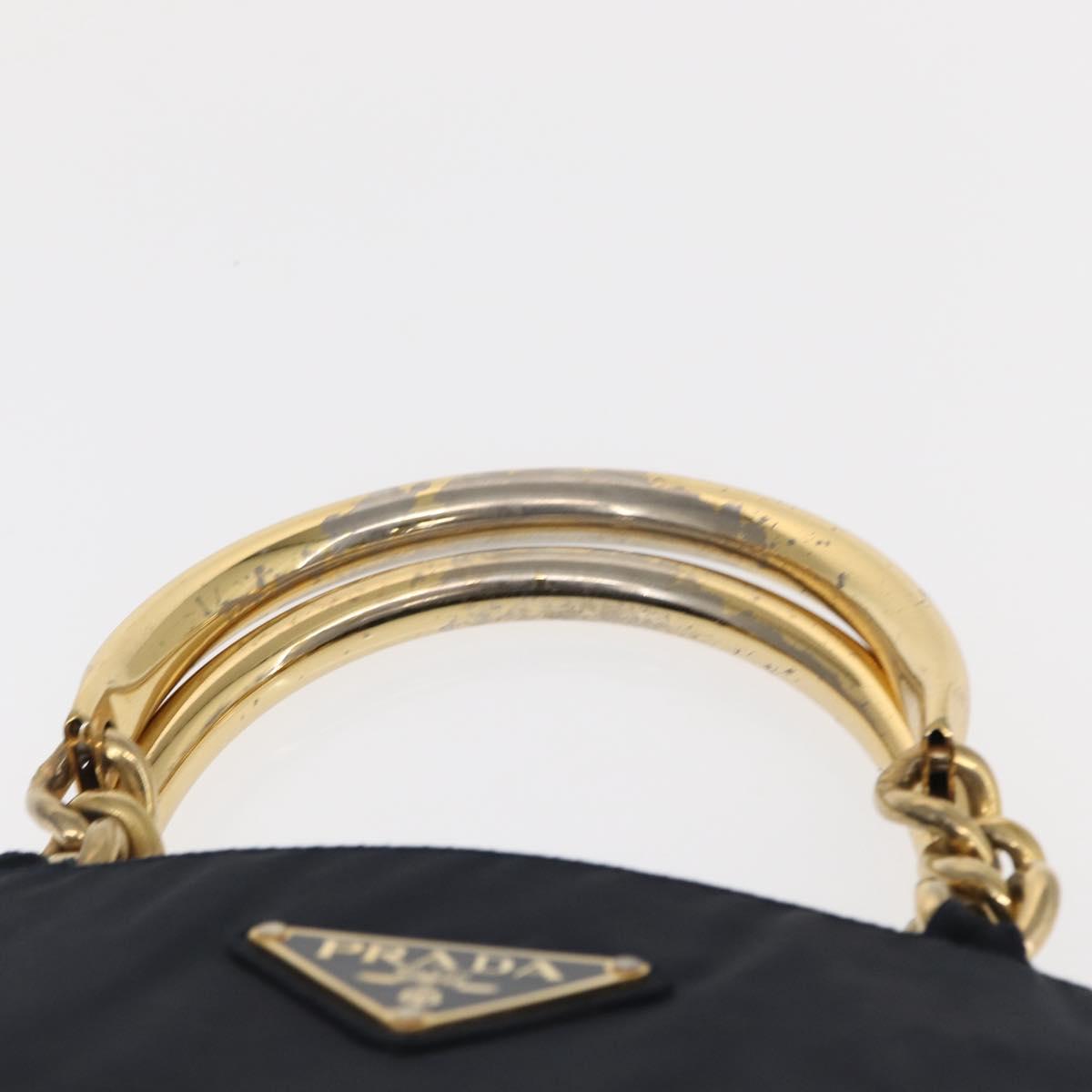 PRADA Hand Bag Nylon Navy Gold Auth 156119