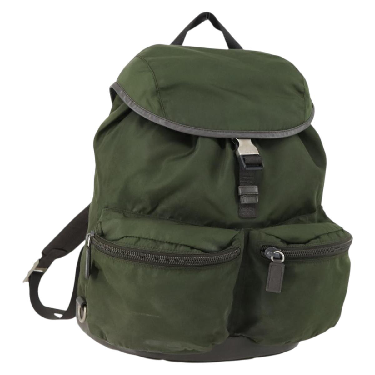 PRADA Backpack Nylon Khaki Silver Auth 156120