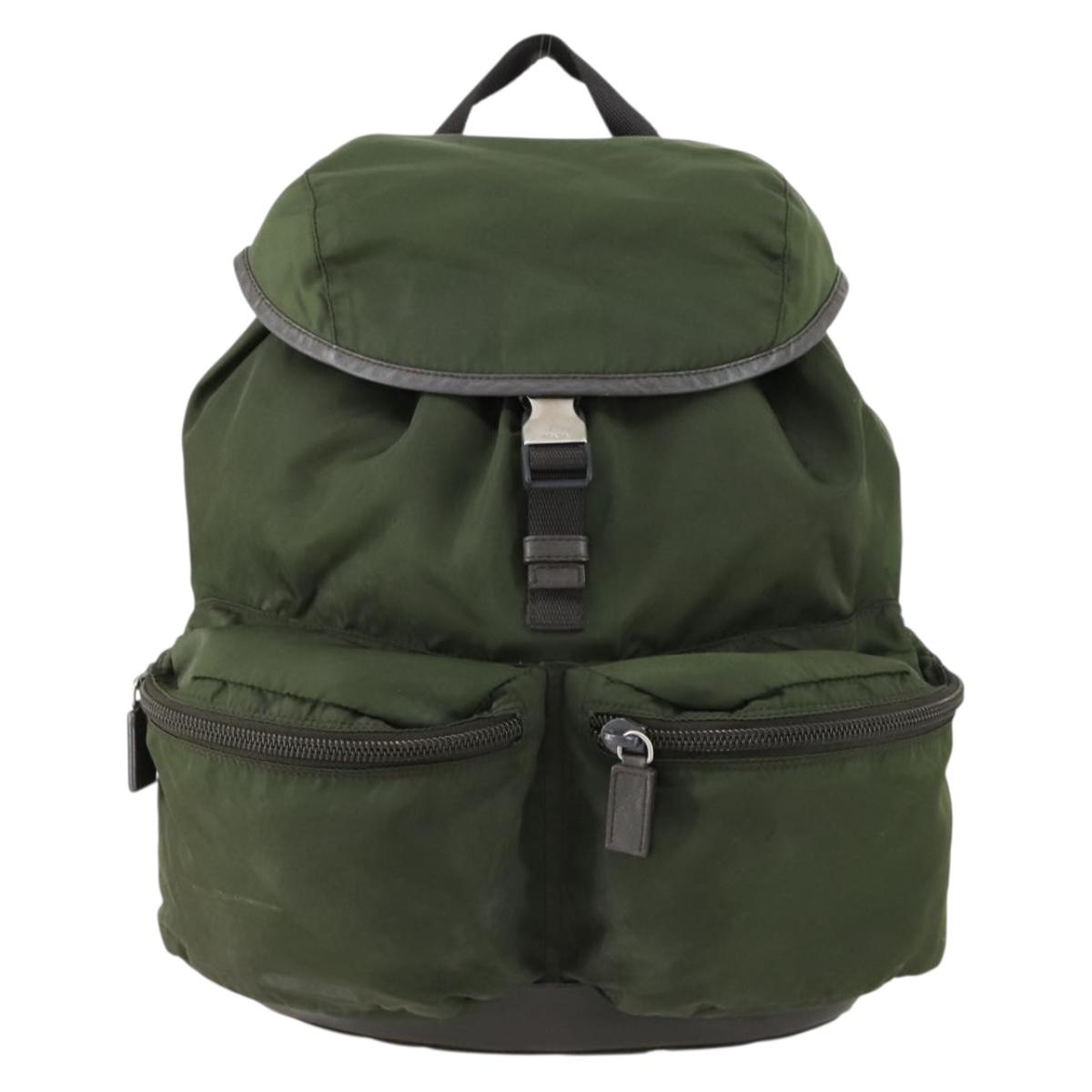 PRADA Backpack Nylon Khaki Silver Auth 156120