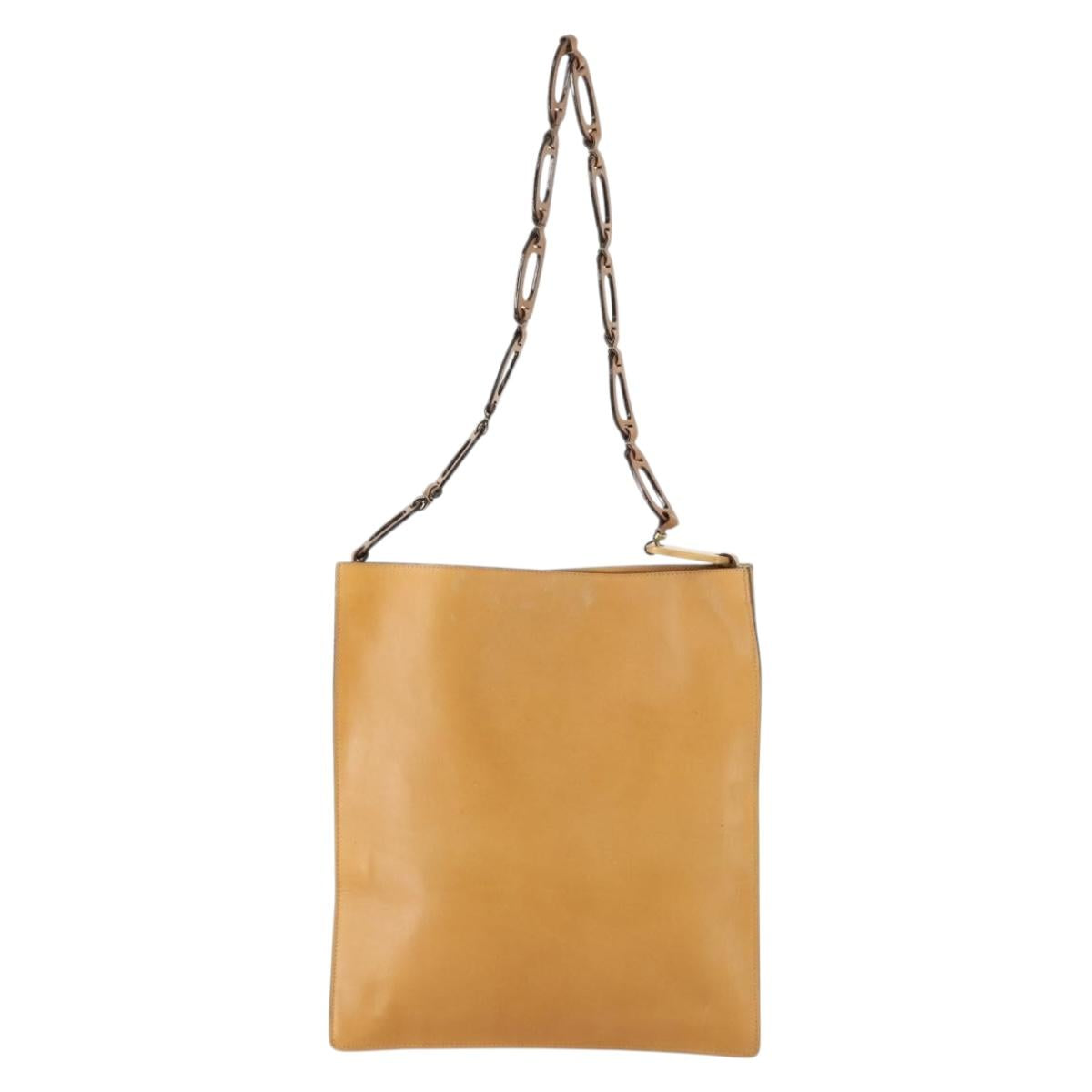 GUCCI Shoulder Bag Leather Brown Gold Auth 156124