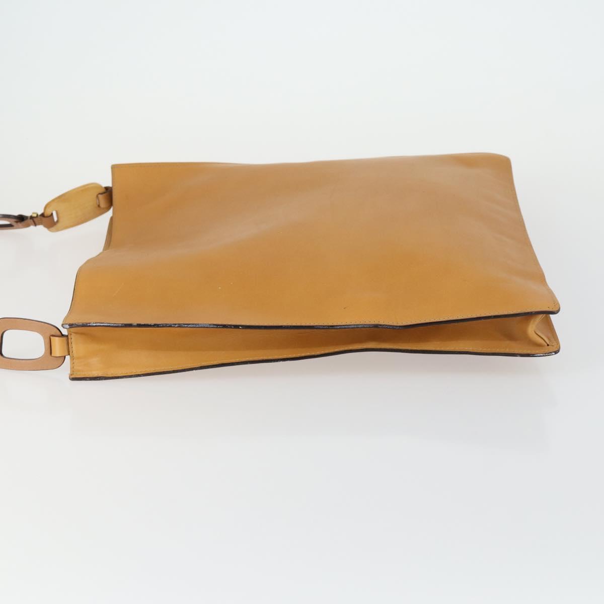 GUCCI Shoulder Bag Leather Brown Gold Auth 156124