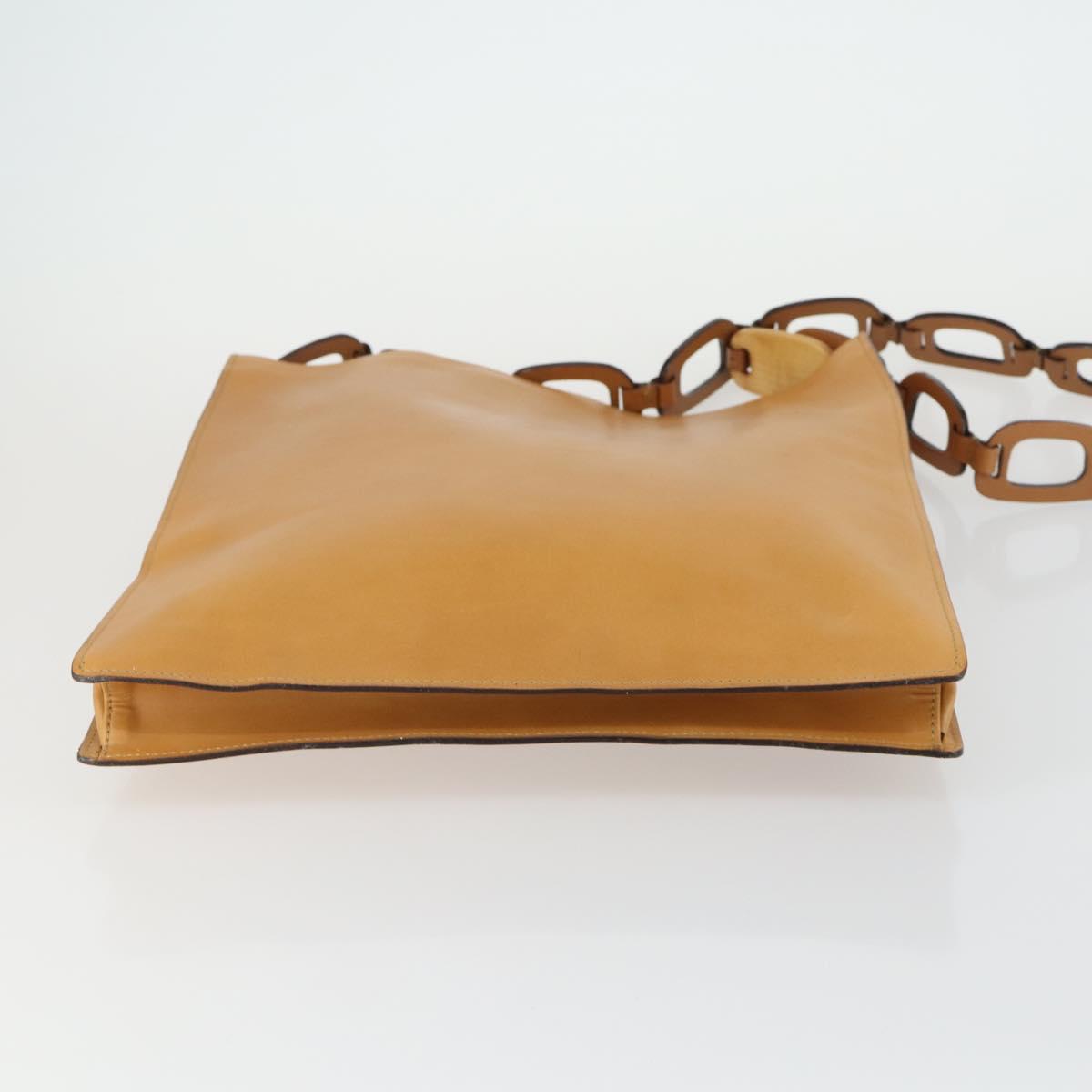 GUCCI Shoulder Bag Leather Brown Gold Auth 156124