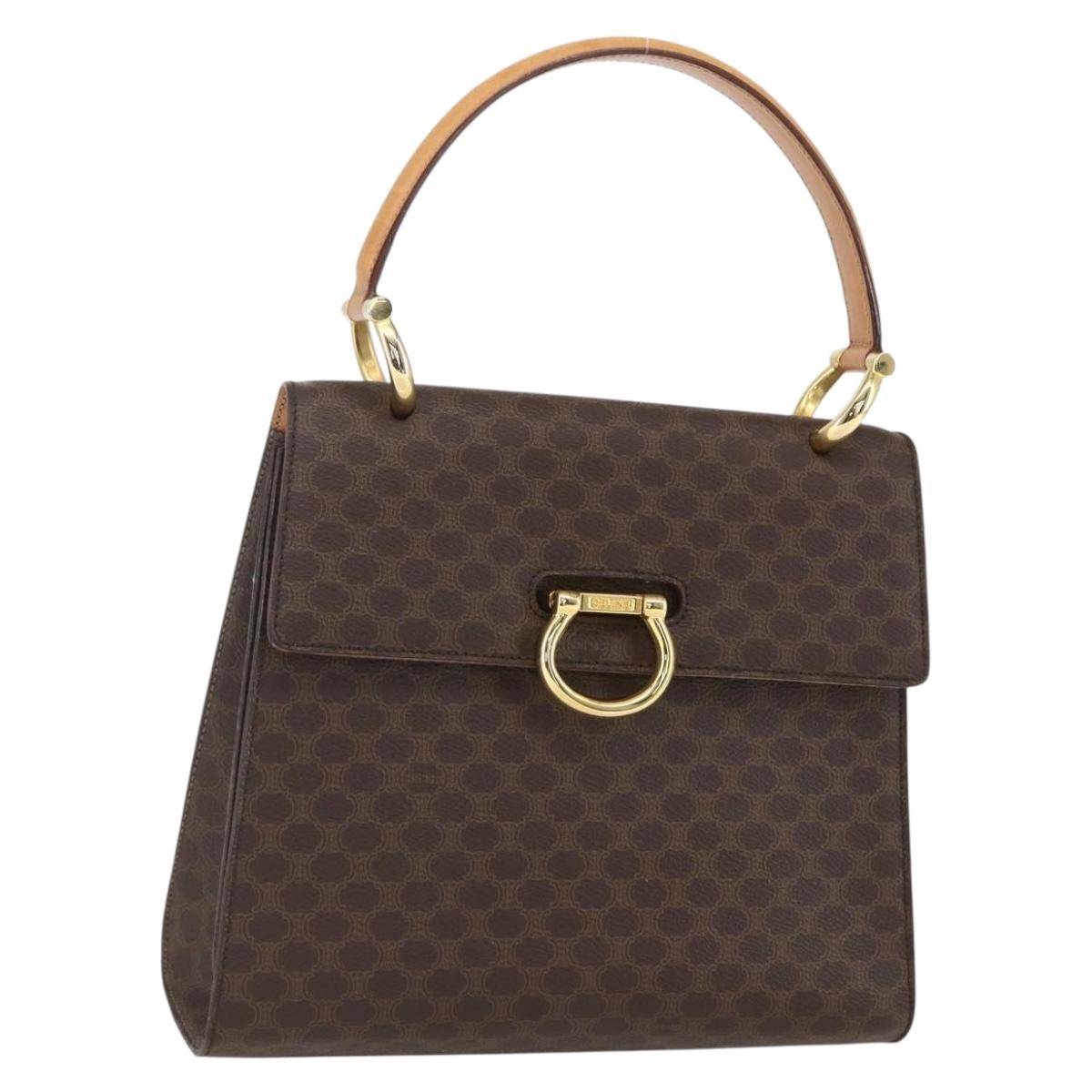 CELINE Macadam Canvas Hand Bag PVC Leather Brown Gold Auth 156125