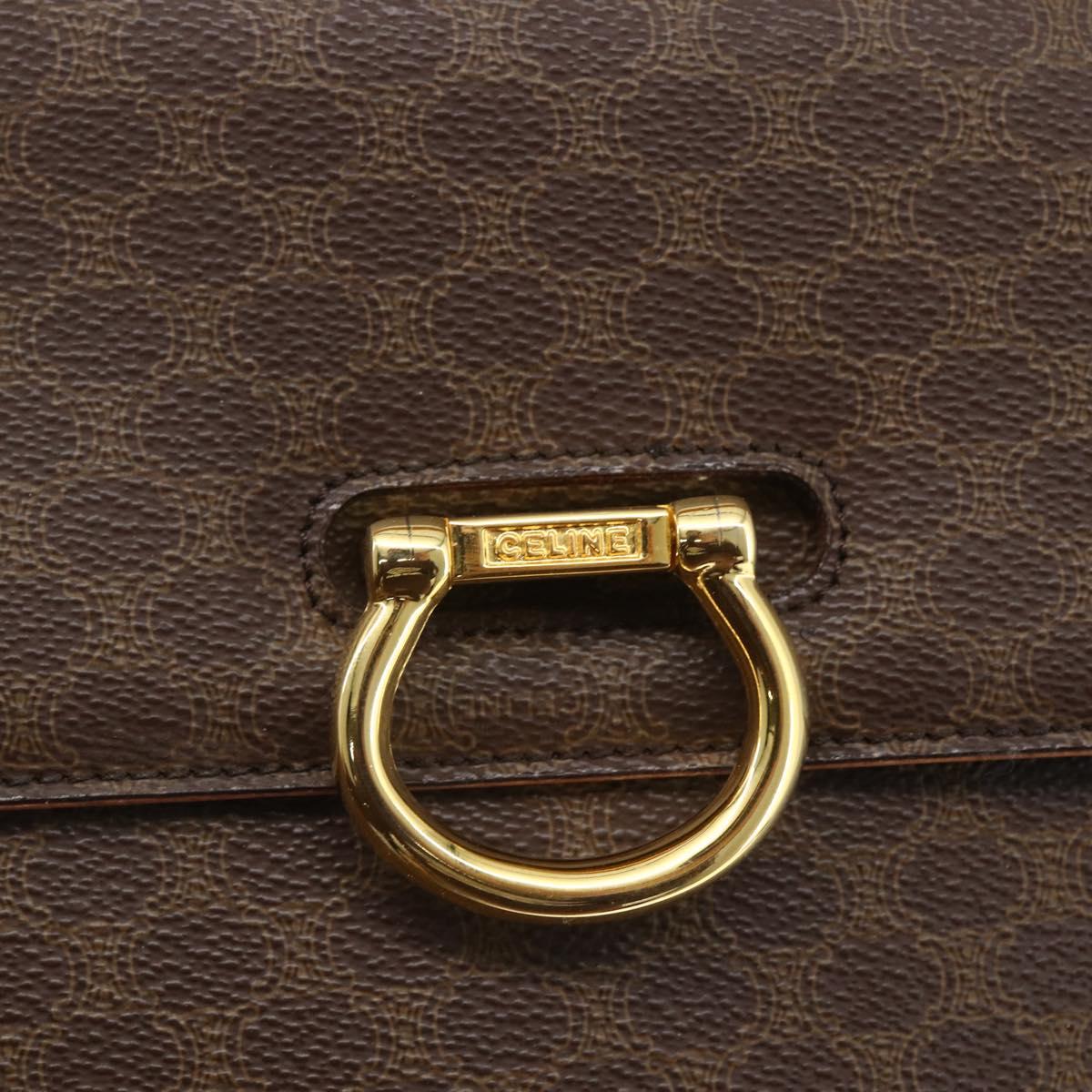 CELINE Macadam Canvas Hand Bag PVC Leather Brown Gold Auth 156125