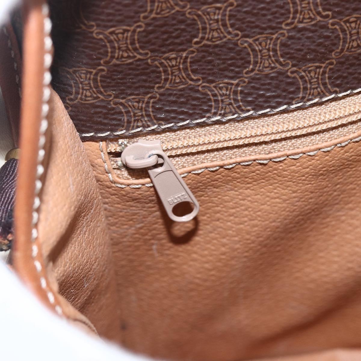 CELINE Macadam Canvas Shoulder Bag PVC Leather Brown Gold Auth 156126