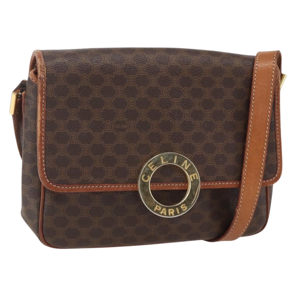 CELINE Macadam Canvas Shoulder Bag PVC Leather Brown Gold Auth 156126