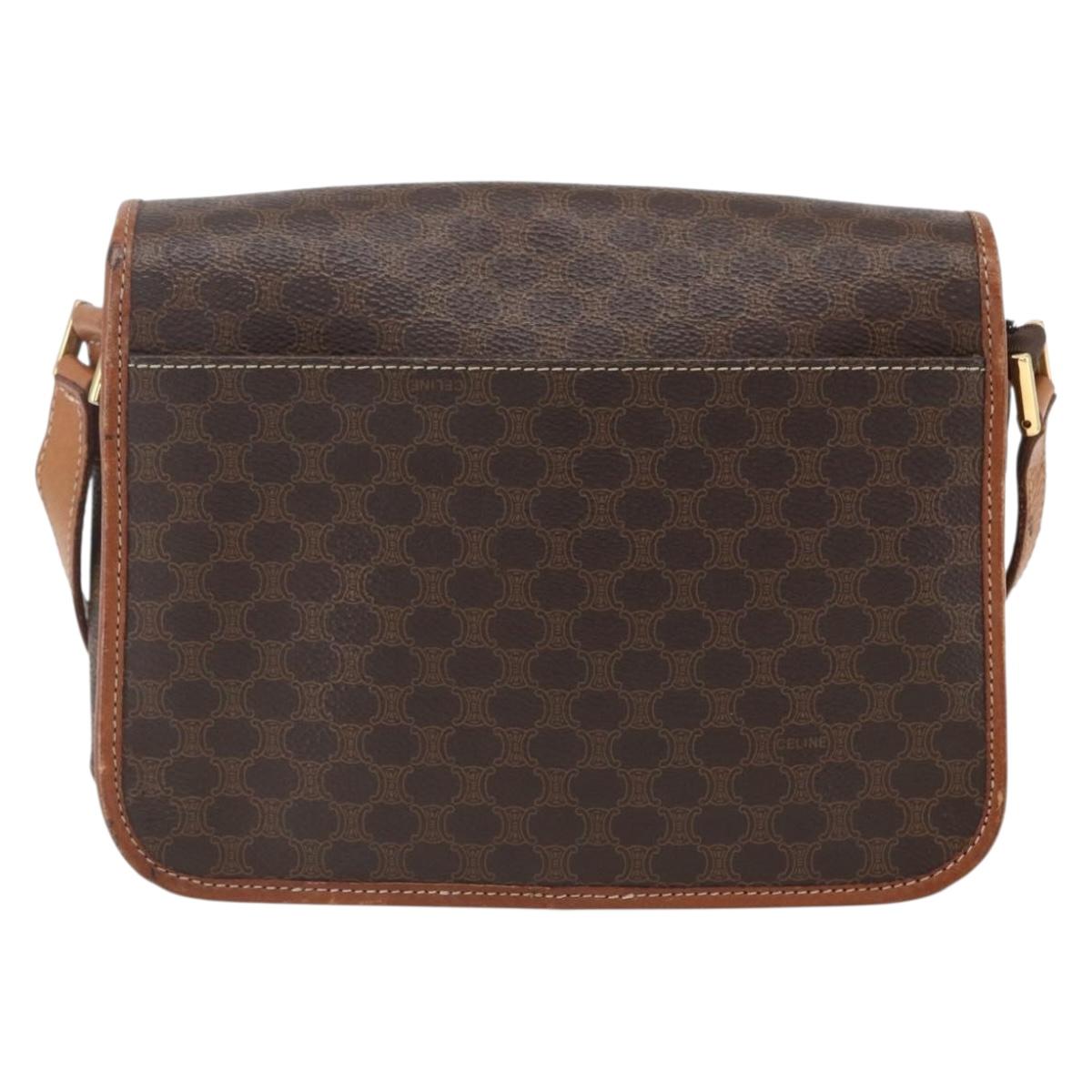 CELINE Macadam Canvas Shoulder Bag PVC Leather Brown Gold Auth 156126