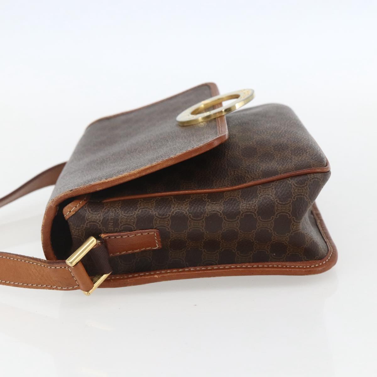 CELINE Macadam Canvas Shoulder Bag PVC Leather Brown Gold Auth 156126