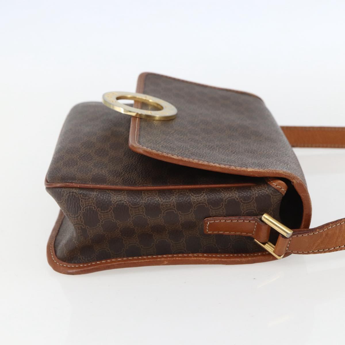CELINE Macadam Canvas Shoulder Bag PVC Leather Brown Gold Auth 156126