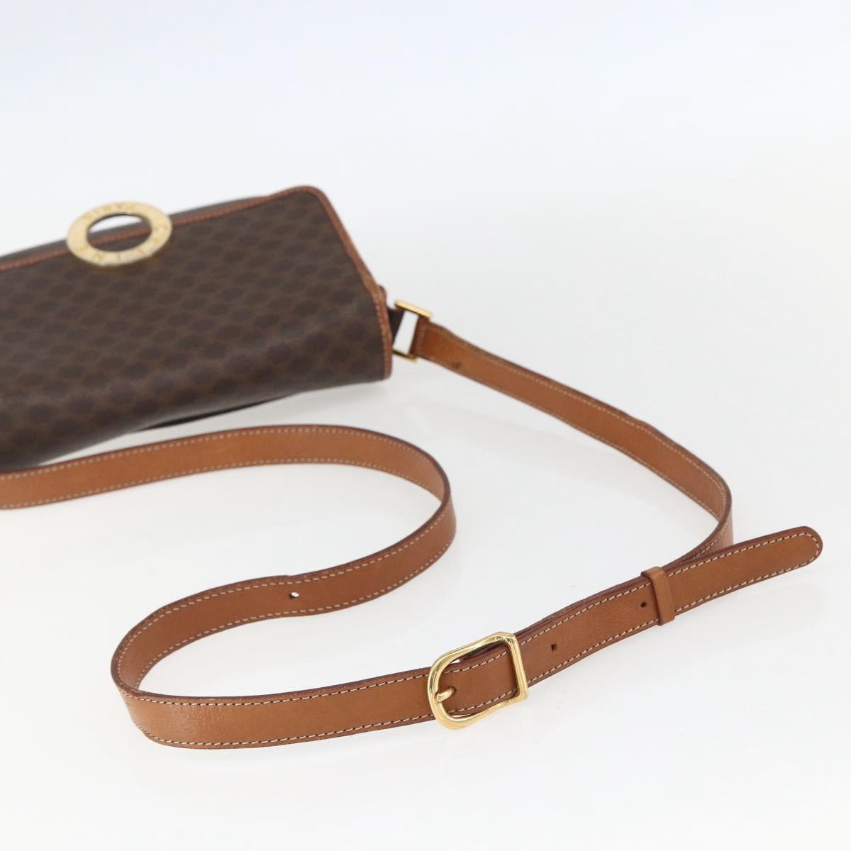 CELINE Macadam Canvas Shoulder Bag PVC Leather Brown Gold Auth 156126