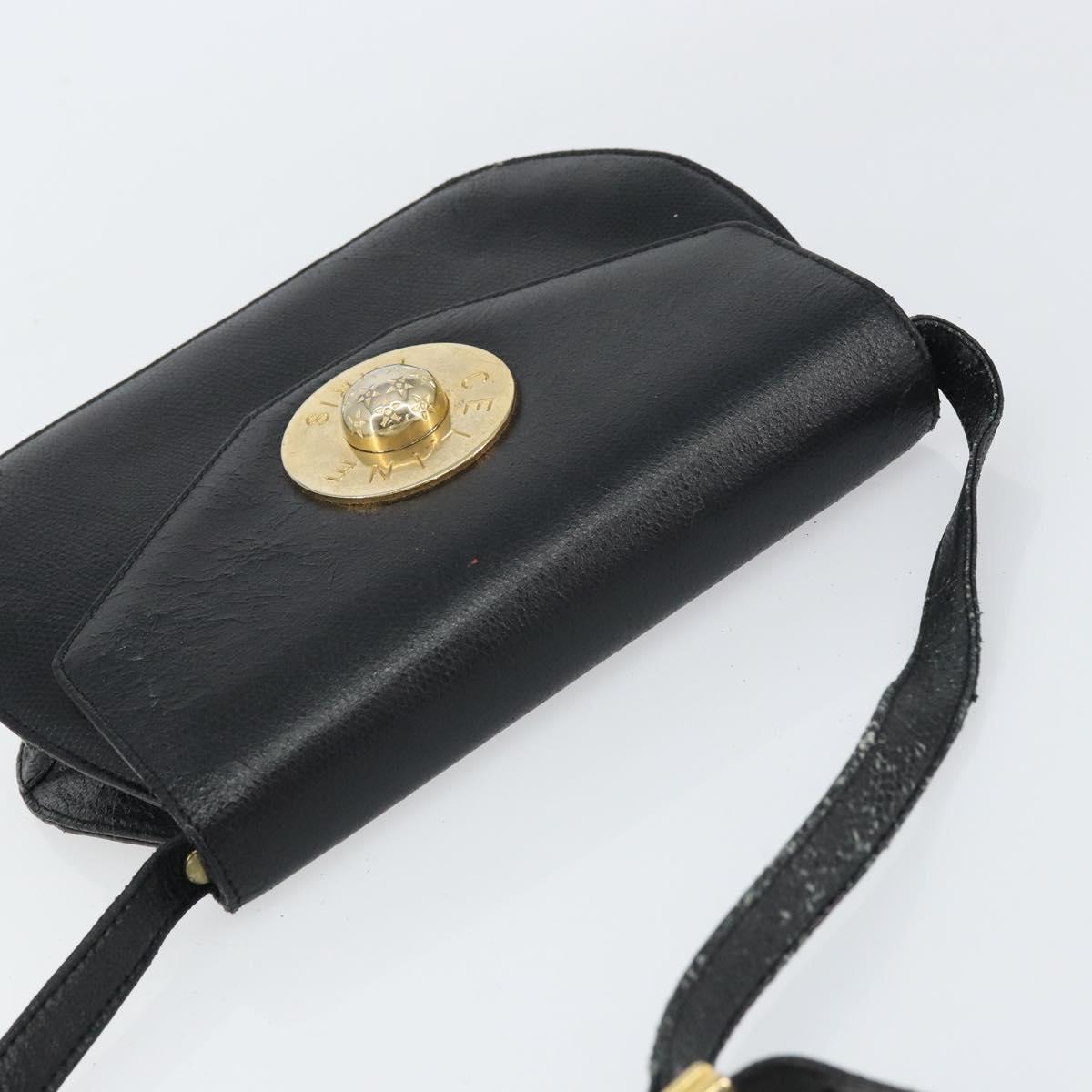 CELINE Shoulder Bag Leather Black Gold Auth 156127
