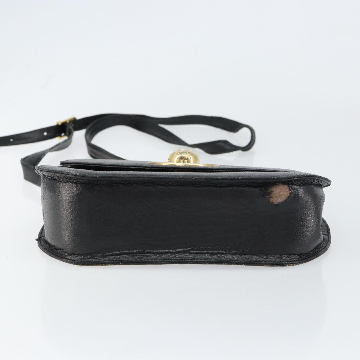 CELINE Shoulder Bag Leather Black Gold Auth 156127